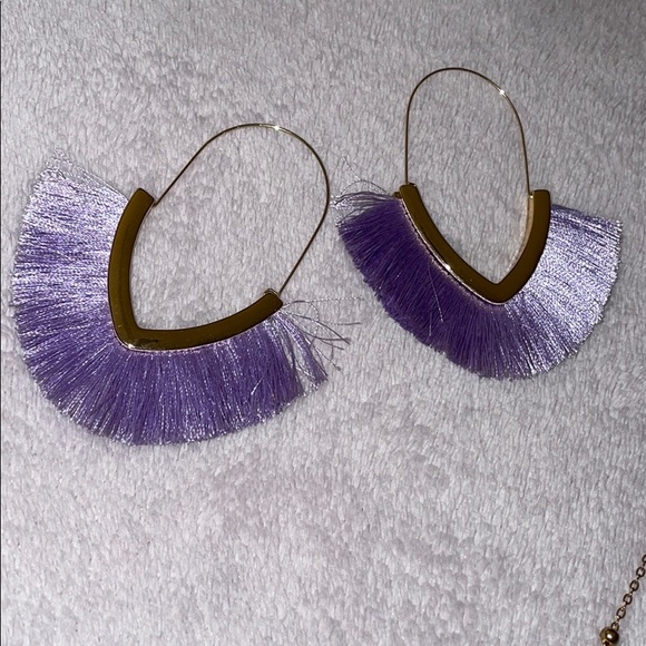 Purple and Gold Tassel Necklace - Earring Set - Picture 3 of 8